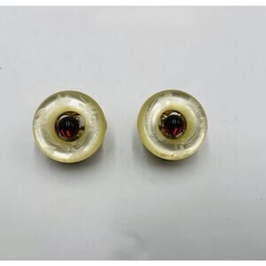 Monet Cloud Red Bead Clip On Earrings Gold Tone Vintage Large Lucite Puffed J2